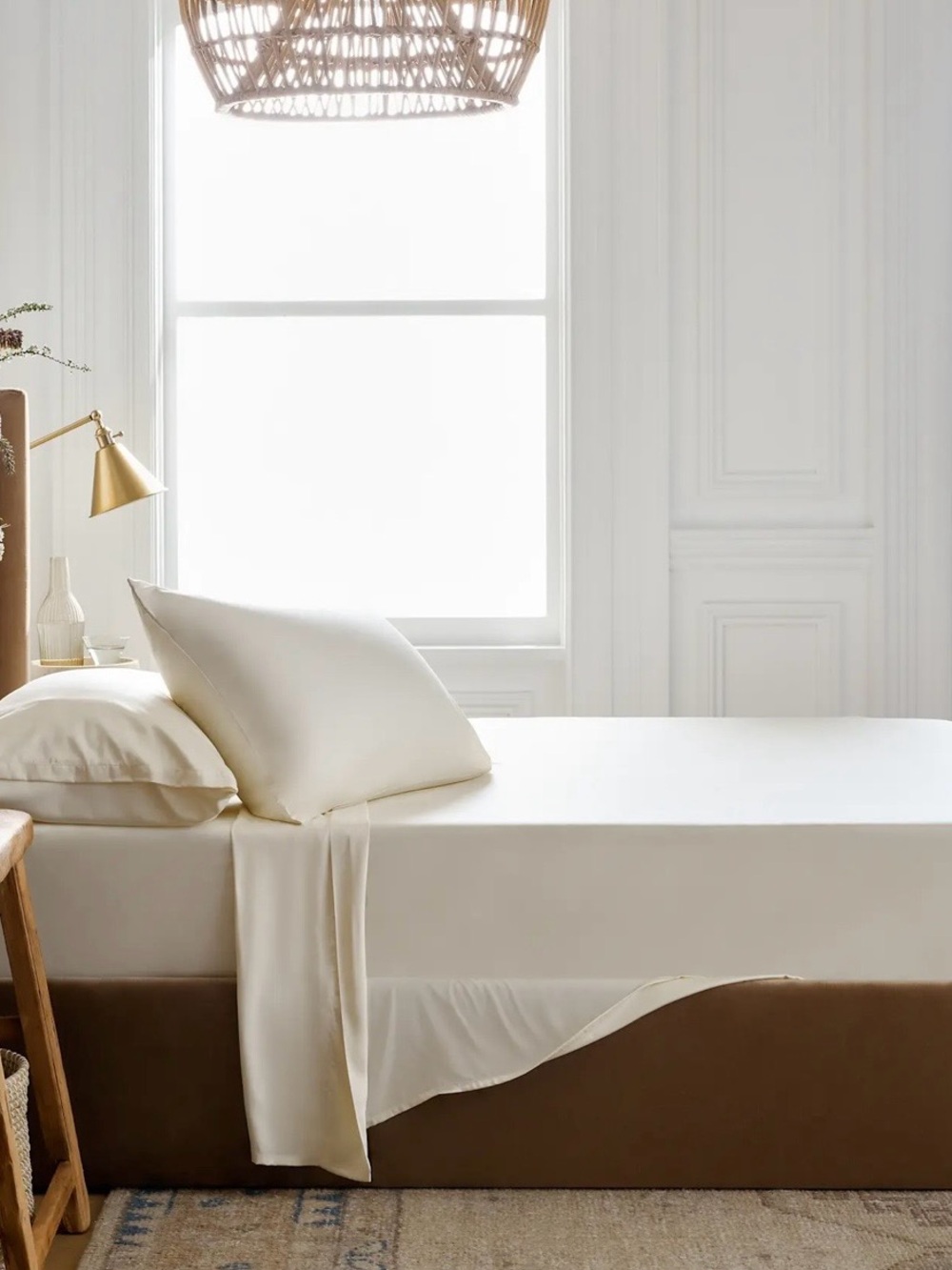 Quince Bamboo 3 Piece Flat Sheet Set, Queen (Ivory)